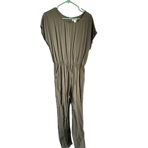 Japna Olive Green Short Sleeve Peep hole back jumper size M - Picture 1 of 7